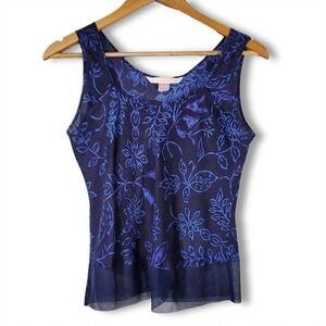 Victoria's Secret Floral Mesh Hem Cami Blue Size Small